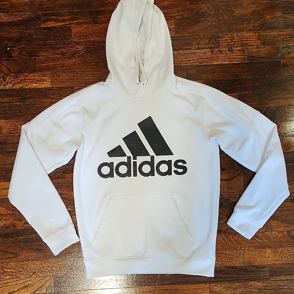 Adidas Classic White Hoodie with Black Emblem